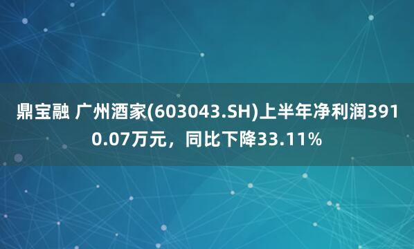 鼎宝融 广州酒家(603043.SH)上半年净利润3910.07万元，同比下降33.11%